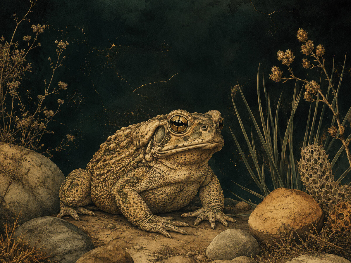Sapo de la secreción del Bufo alvarius en entorno natural